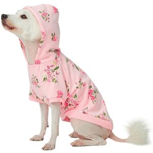 Blueberry Pet Dog Floral Hooded Sweatshirt Pastel Pink, Size SMALL